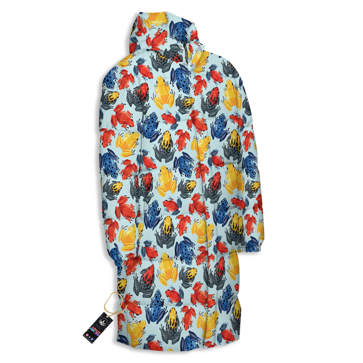 Frog Colorful Print Pattern Long Down Jacket-grizzshop