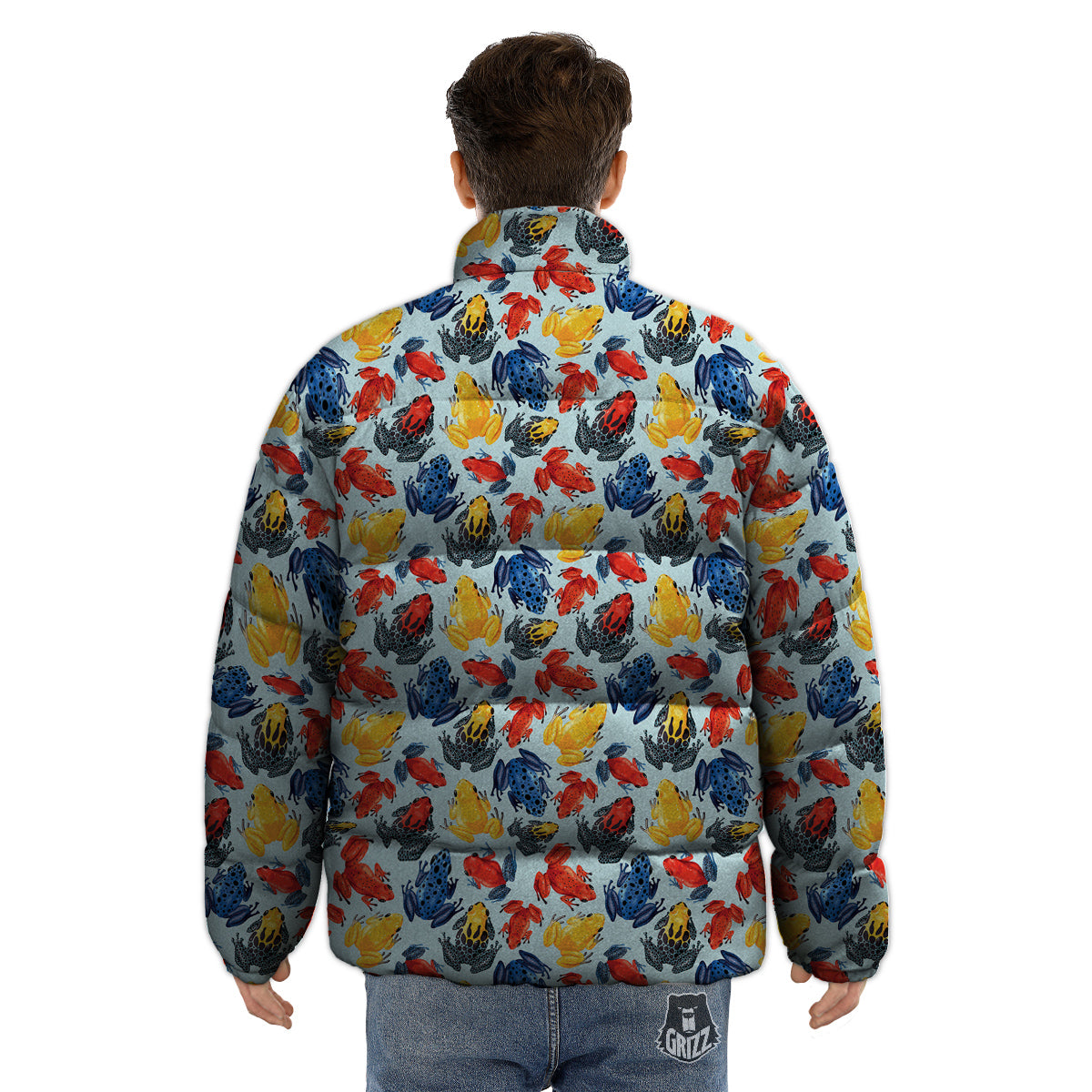 Frog Colorful Print Pattern Puffer Jacket-grizzshop