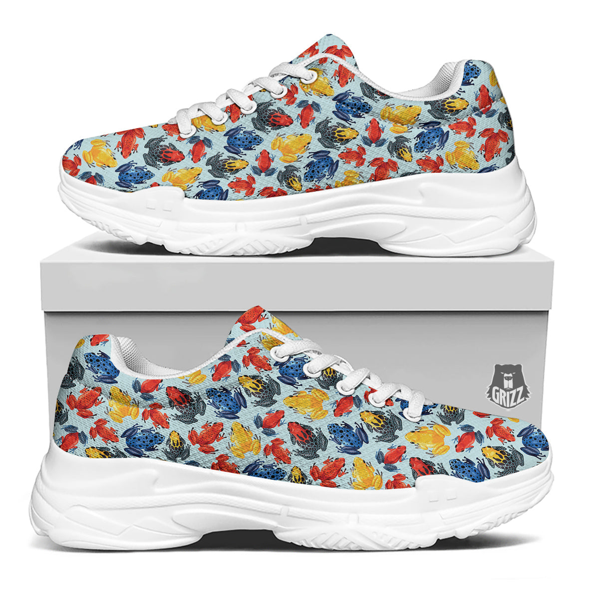 Frog Colorful Print Pattern White Chunky Shoes-grizzshop