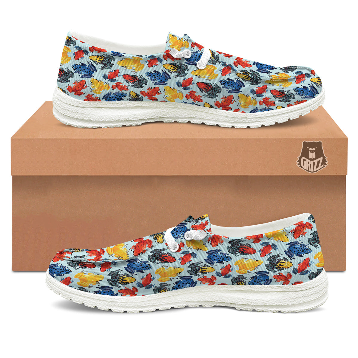Frog Colorful Print Pattern White Loafers-grizzshop