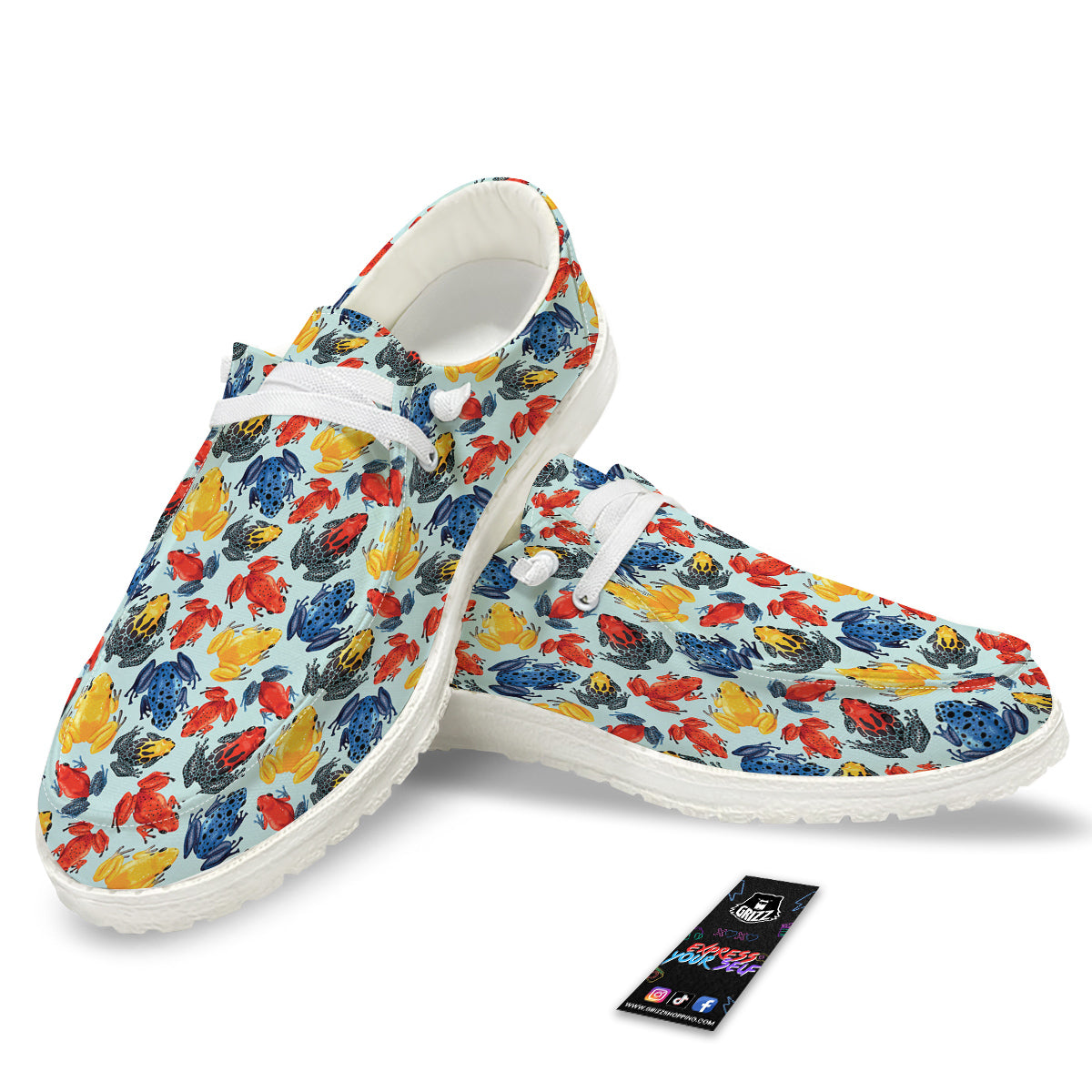 Frog Colorful Print Pattern White Loafers-grizzshop
