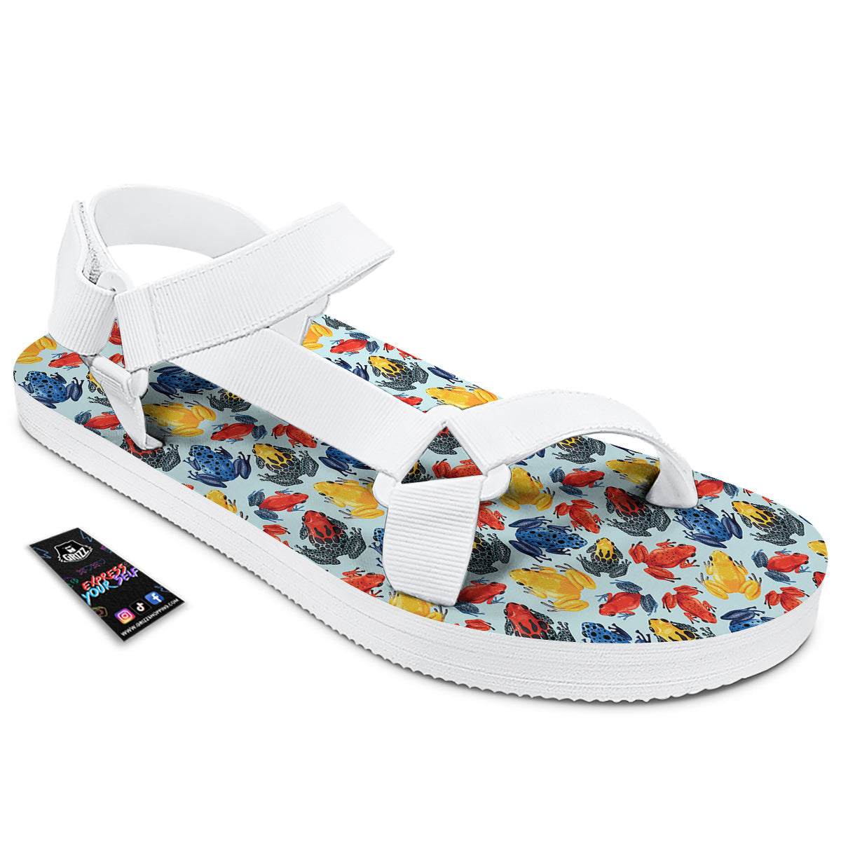 Frog Colorful Print Pattern White Open Toe Sandals-grizzshop