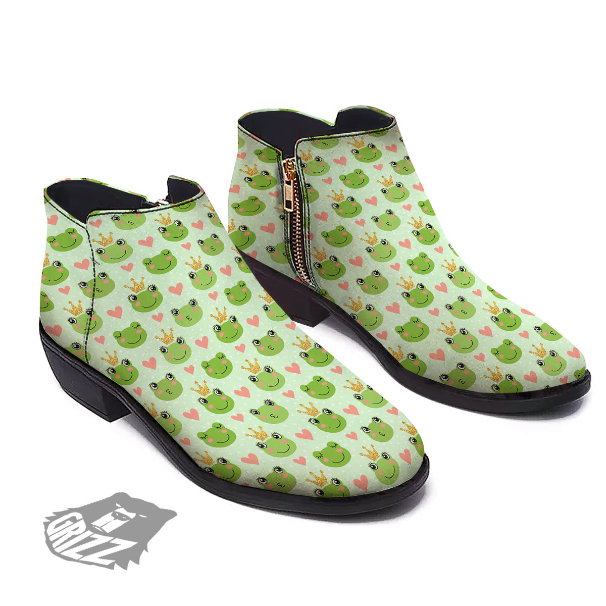 Frog Cute Print Pattern Ankle Boots-grizzshop