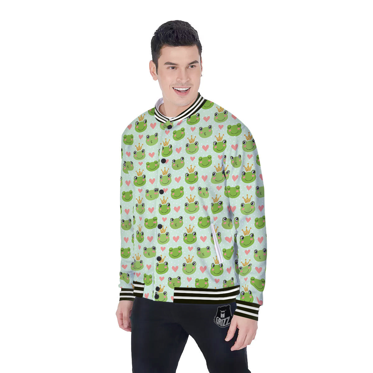 Frog Cute Print Pattern Baseball Jacket-grizzshop