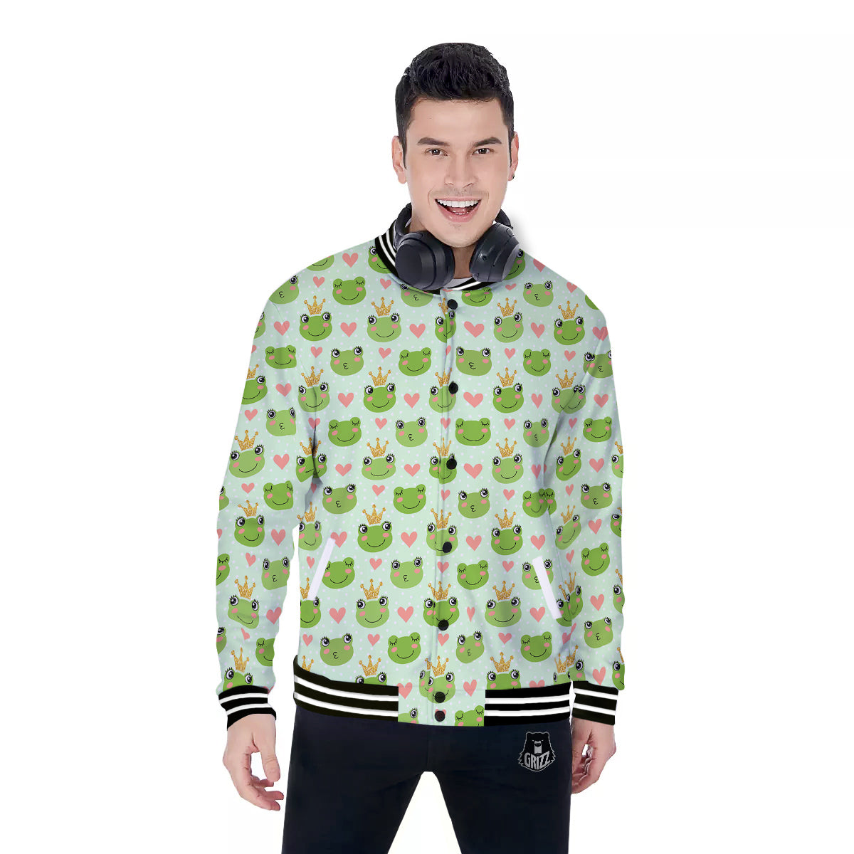 Frog Cute Print Pattern Baseball Jacket-grizzshop