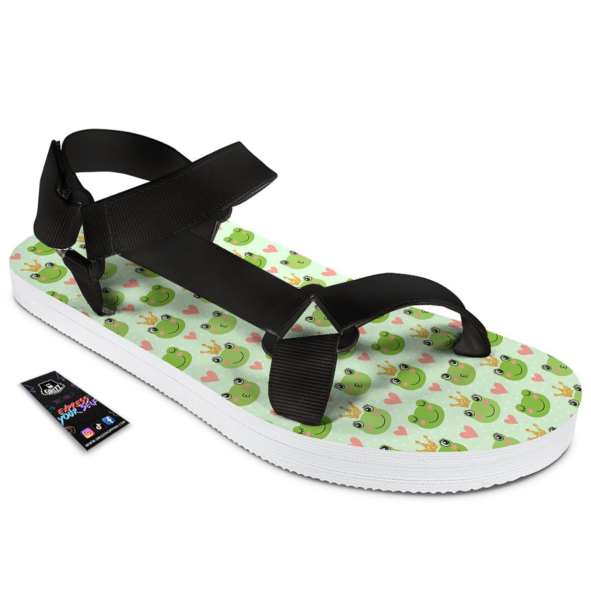 Frog Cute Print Pattern Black Open Toe Sandals-grizzshop