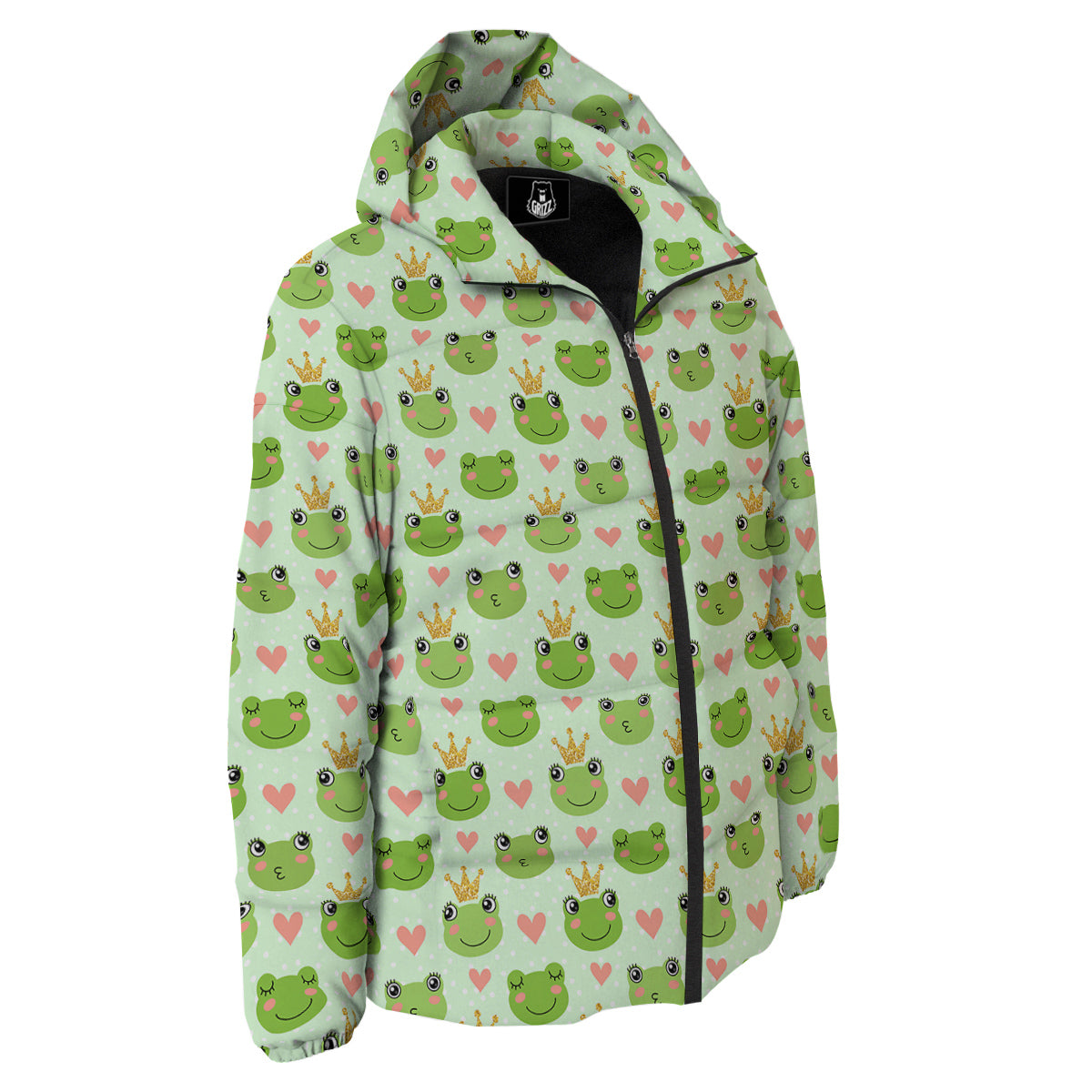 Frog Cute Print Pattern Down Jacket-grizzshop