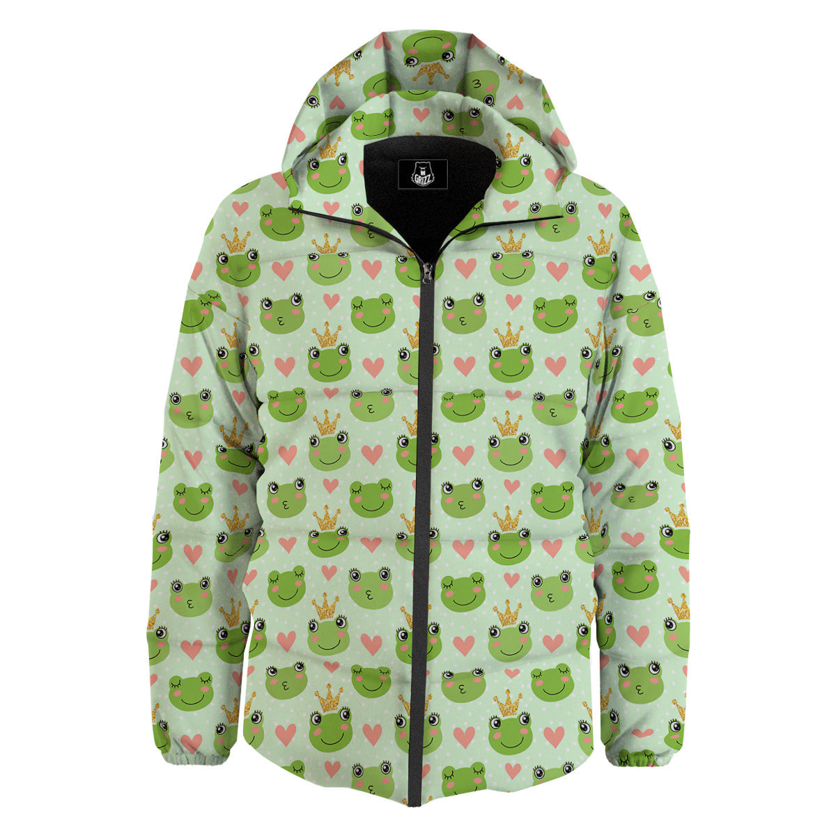 Frog Cute Print Pattern Down Jacket-grizzshop