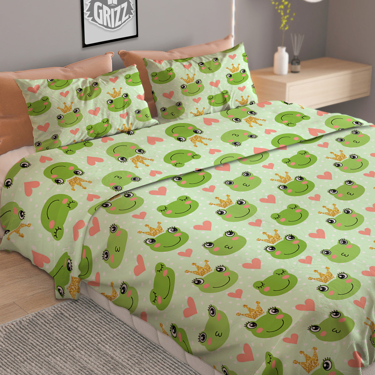 Frog Cute Print Pattern Duvet Cover Bedding Set-grizzshop