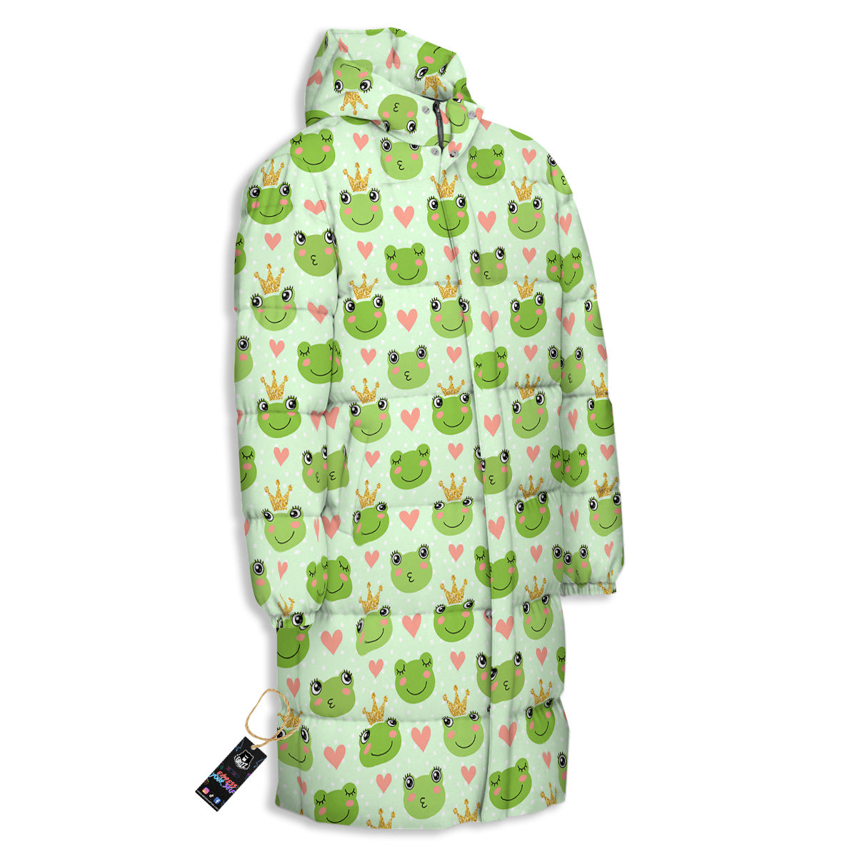 Frog Cute Print Pattern Long Down Jacket-grizzshop