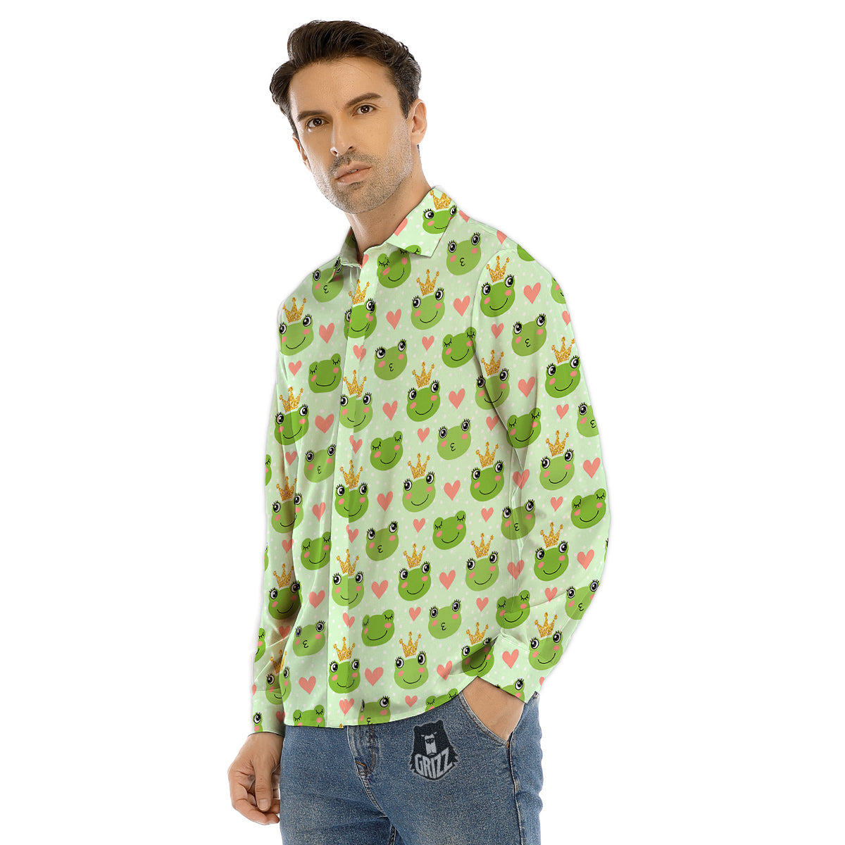 Frog Cute Print Pattern Men's Dress Shirts-grizzshop