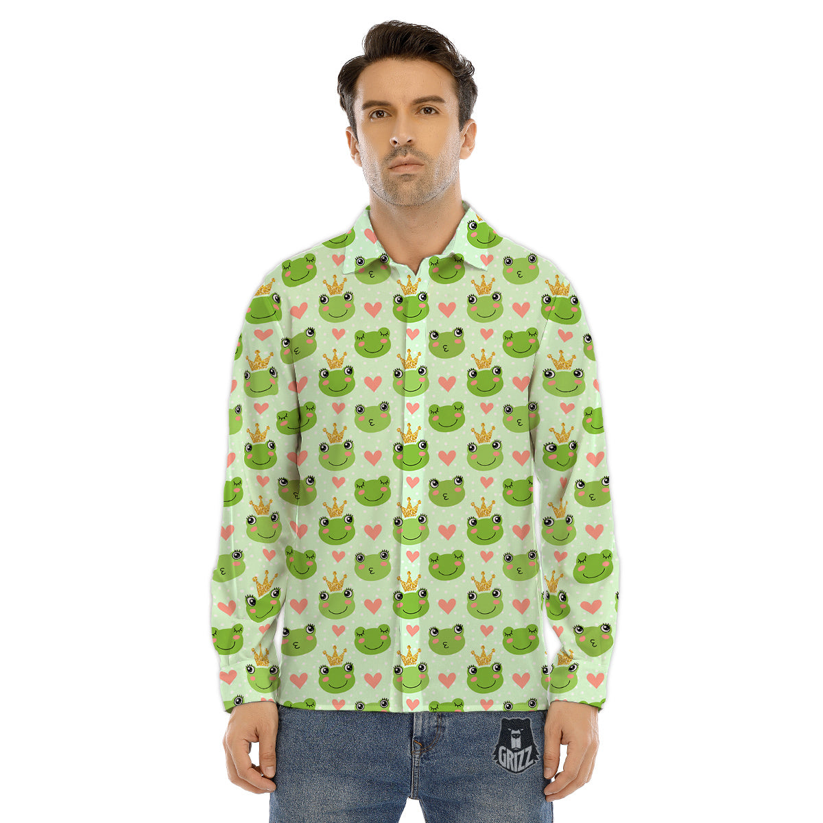 Frog Cute Print Pattern Men's Dress Shirts-grizzshop