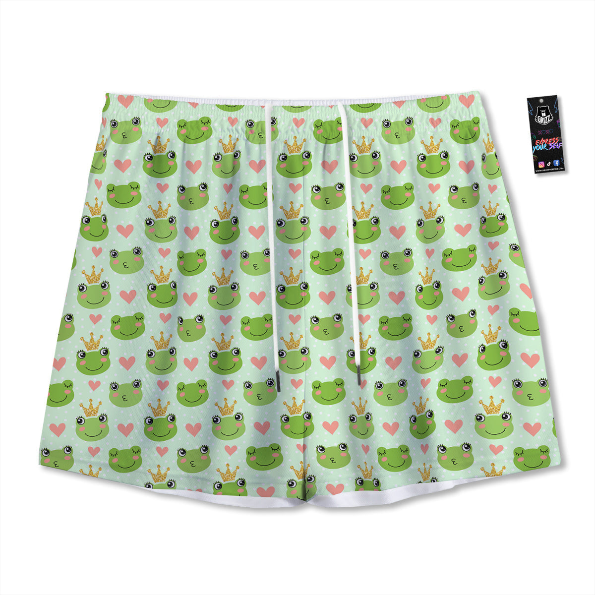 Frog Cute Print Pattern Mesh Shorts-grizzshop