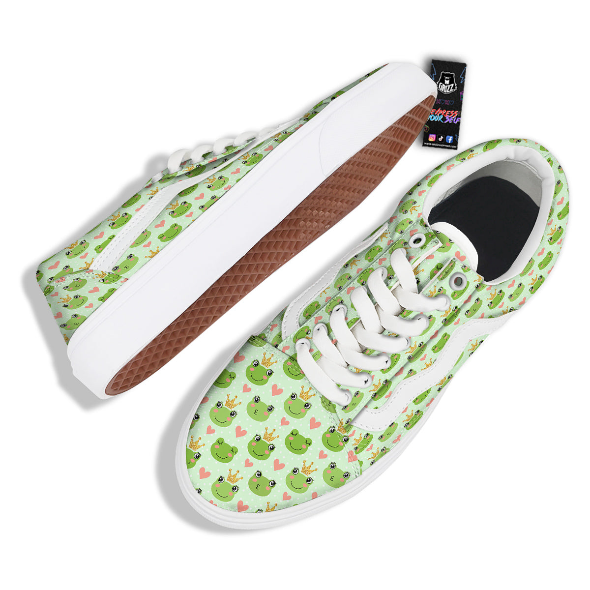 Frog Cute Print Pattern Skate Shoes-grizzshop