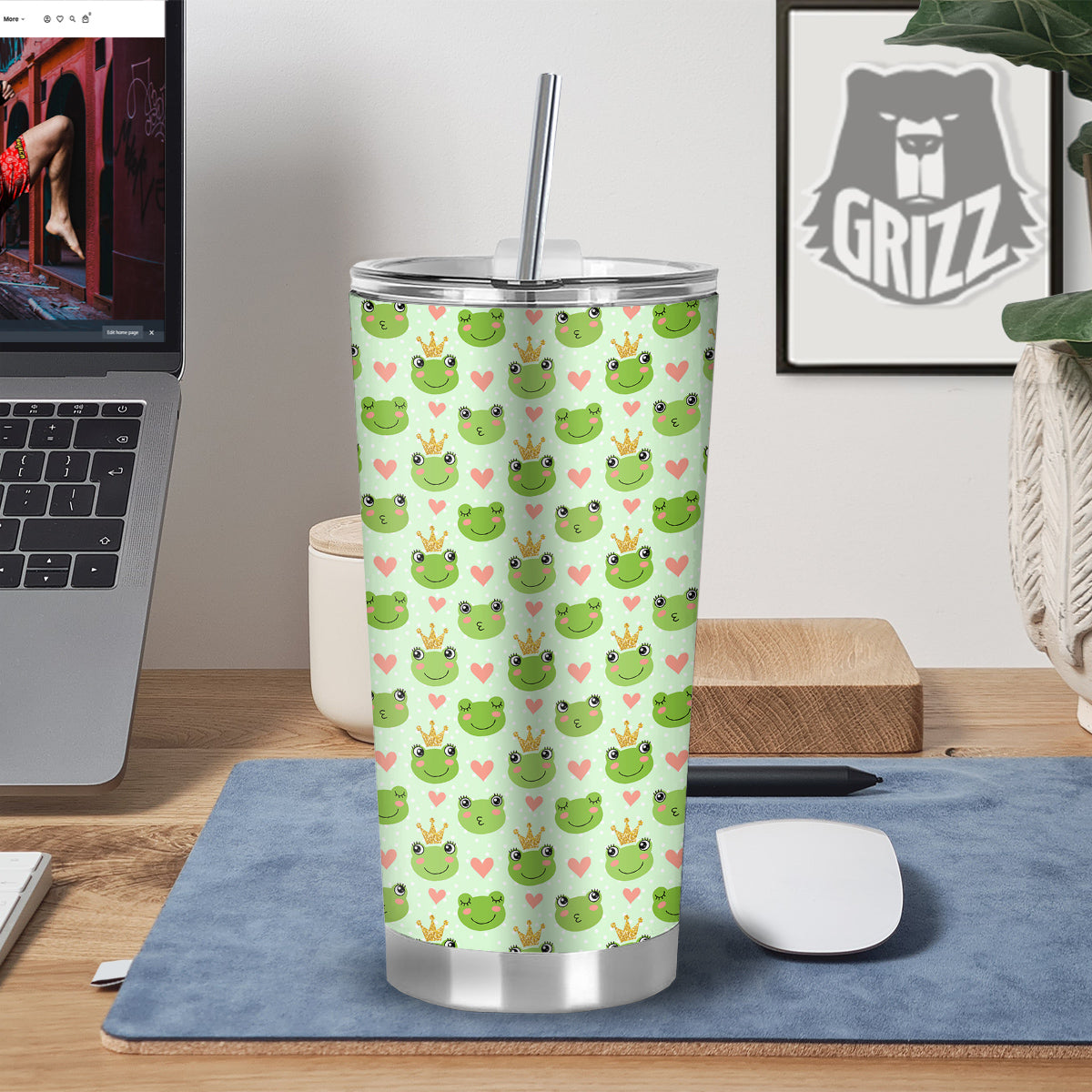 Frog Cute Print Pattern Tumbler-grizzshop