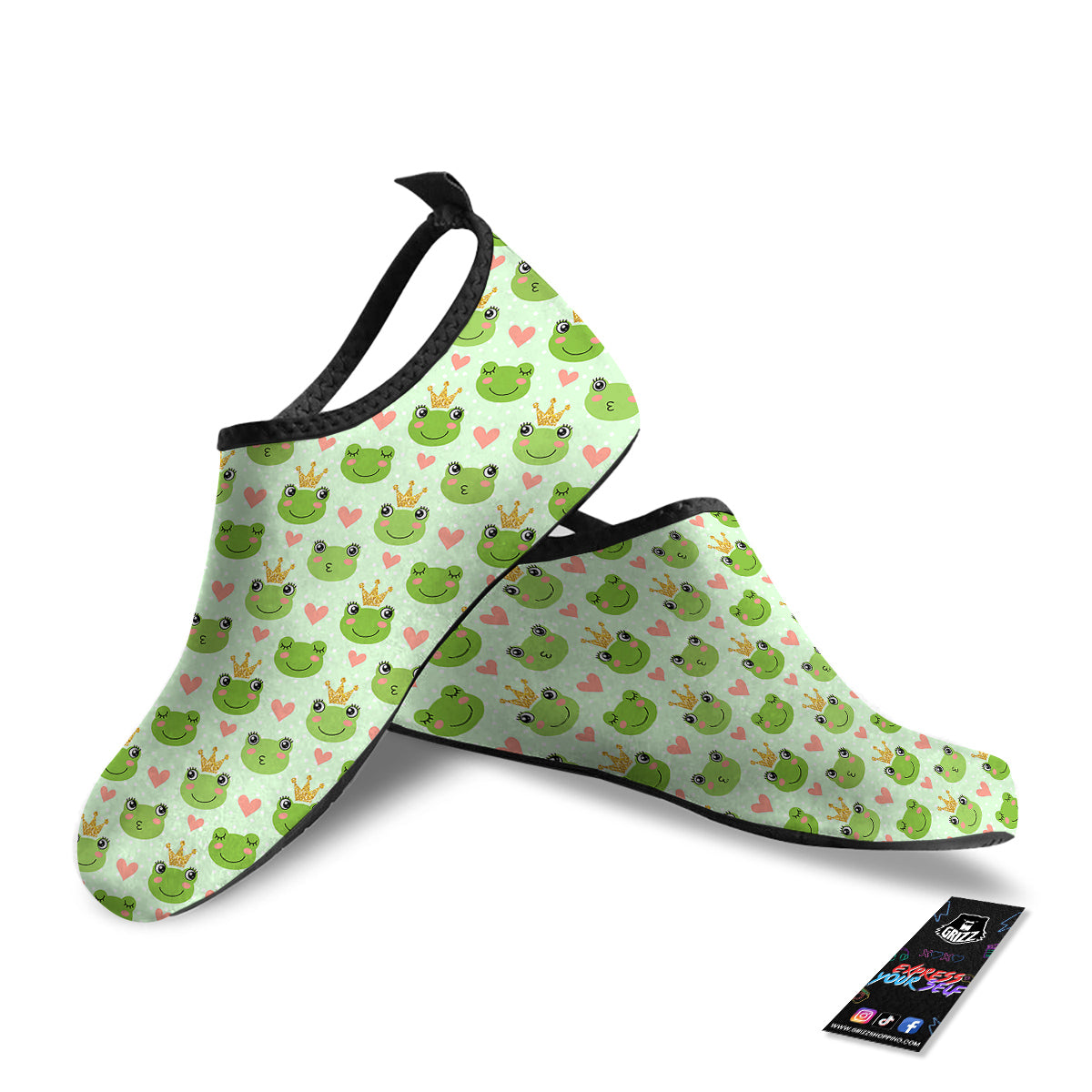 Frog Cute Print Pattern Water Shoes-grizzshop