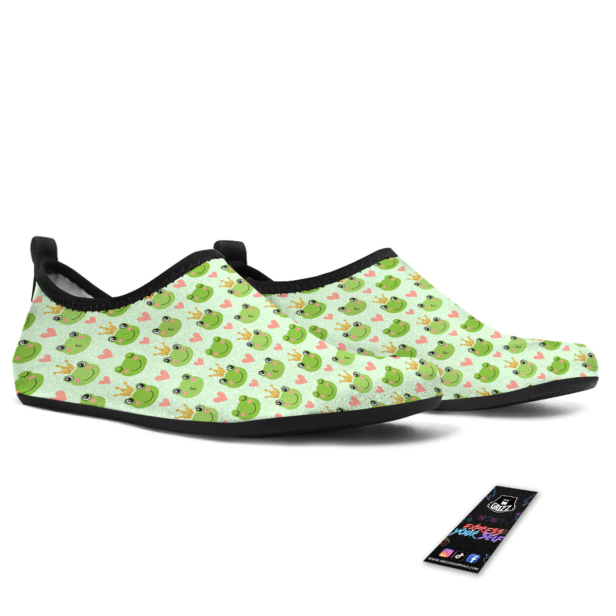 Frog Cute Print Pattern Water Shoes-grizzshop