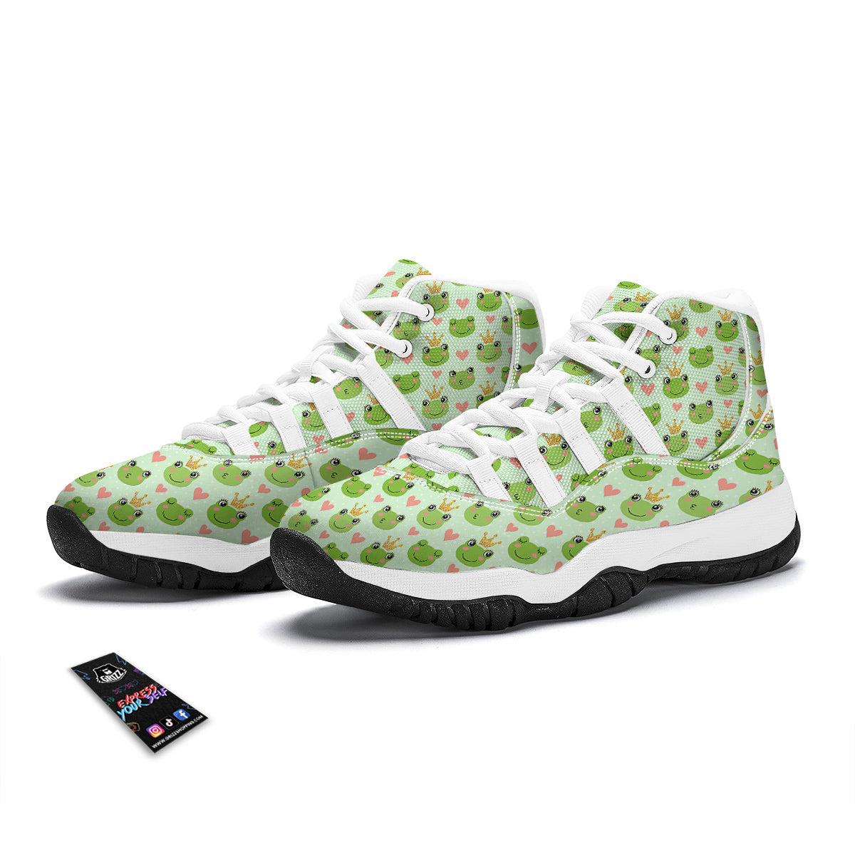 Frog Cute Print Pattern White Bball Shoes-grizzshop