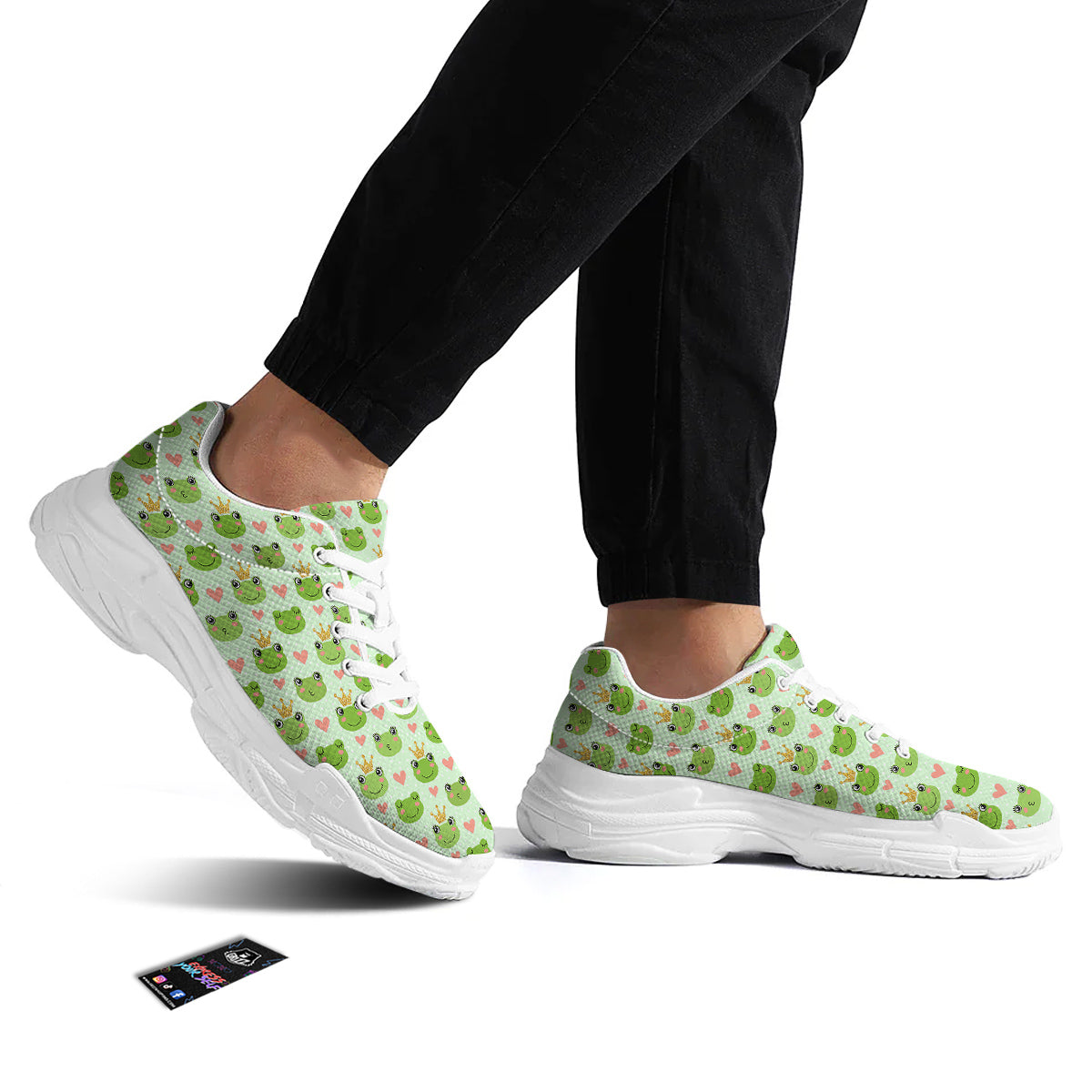 Frog Cute Print Pattern White Chunky Shoes-grizzshop