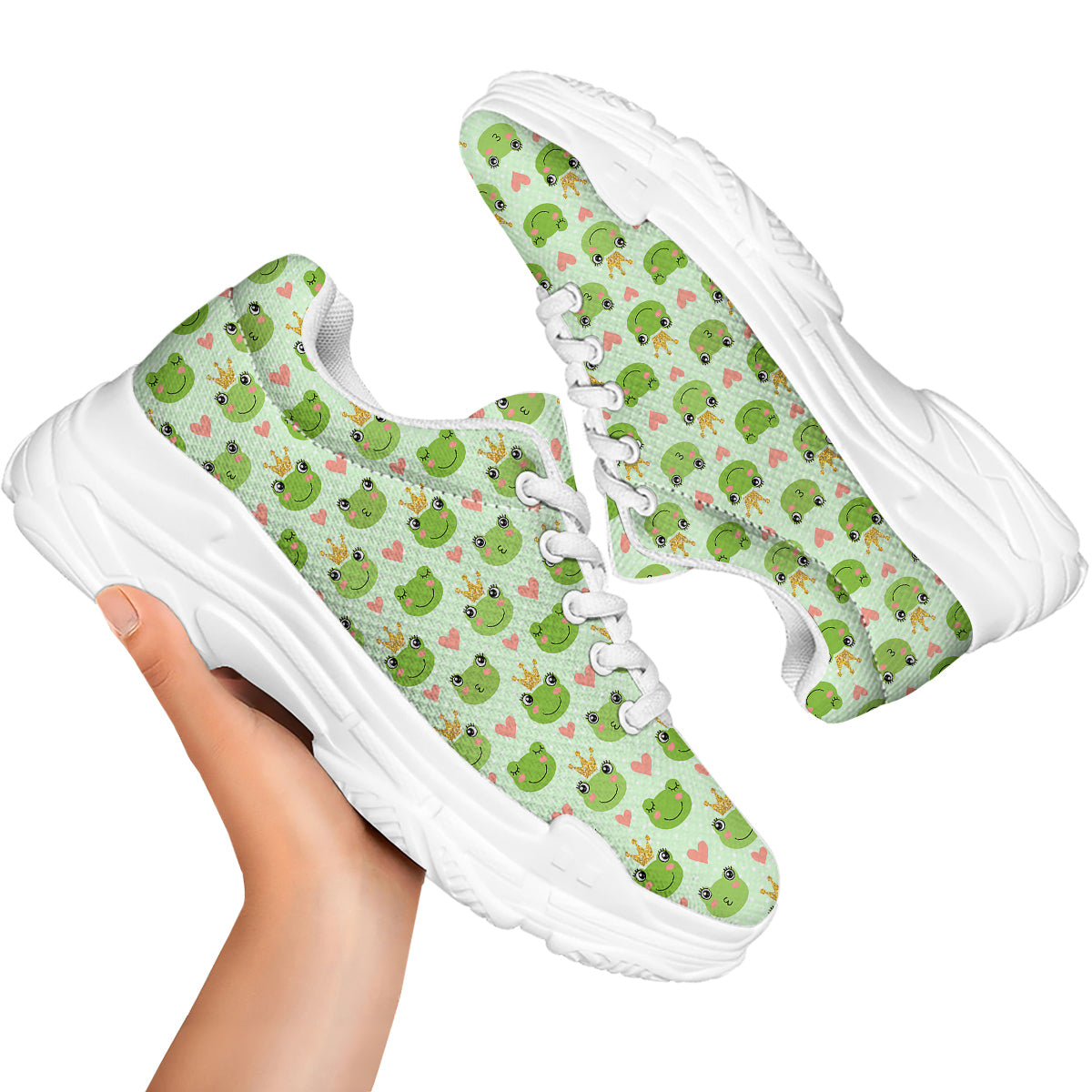 Frog Cute Print Pattern White Chunky Shoes-grizzshop