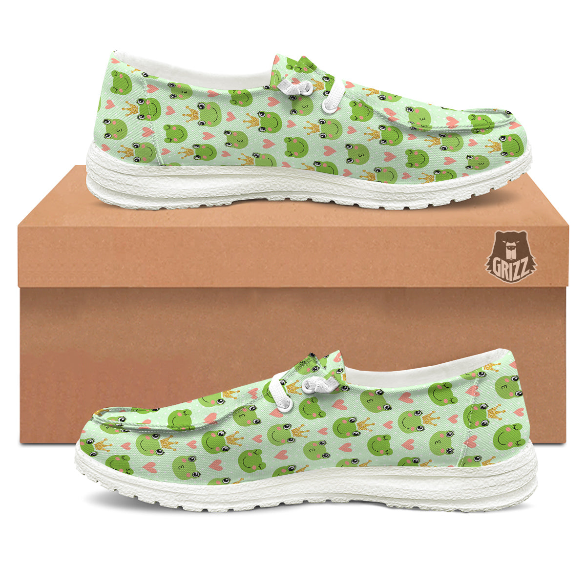 Frog Cute Print Pattern White Loafers-grizzshop