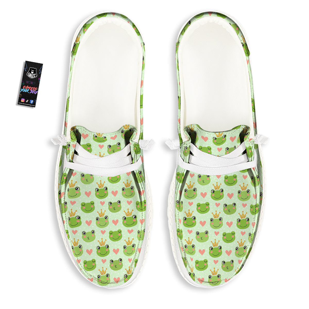Frog Cute Print Pattern White Loafers-grizzshop