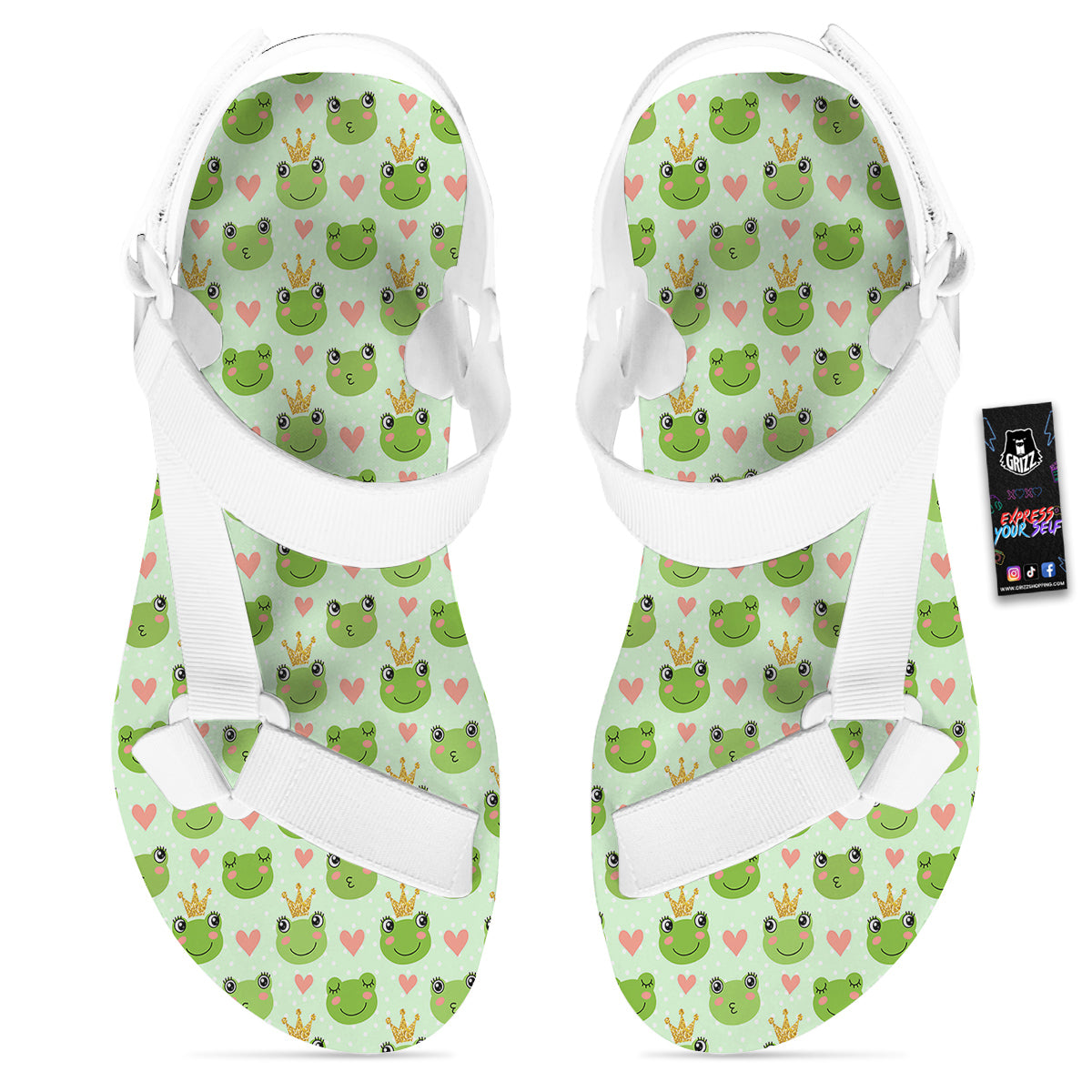 Frog Cute Print Pattern White Open Toe Sandals-grizzshop