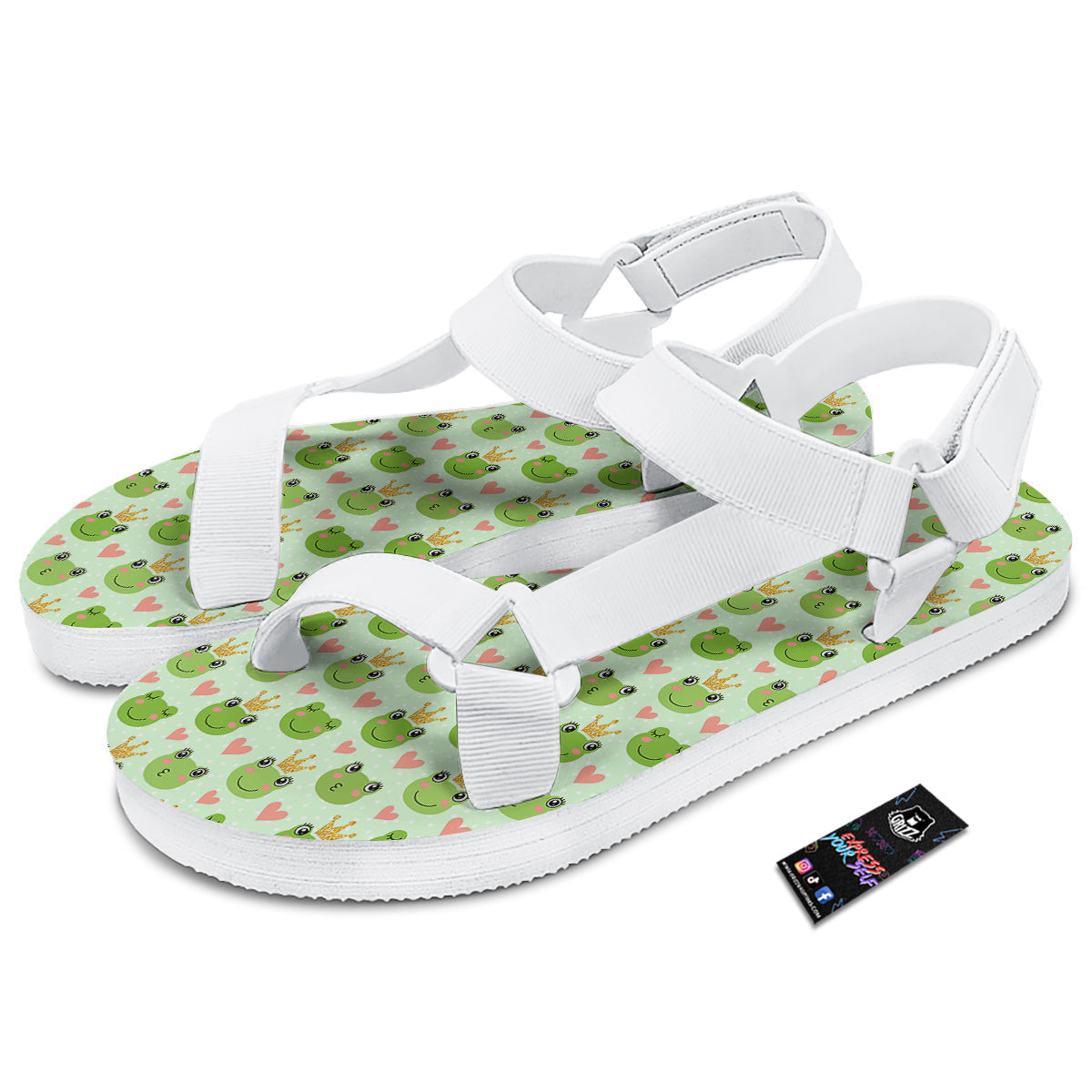 Frog Cute Print Pattern White Open Toe Sandals-grizzshop