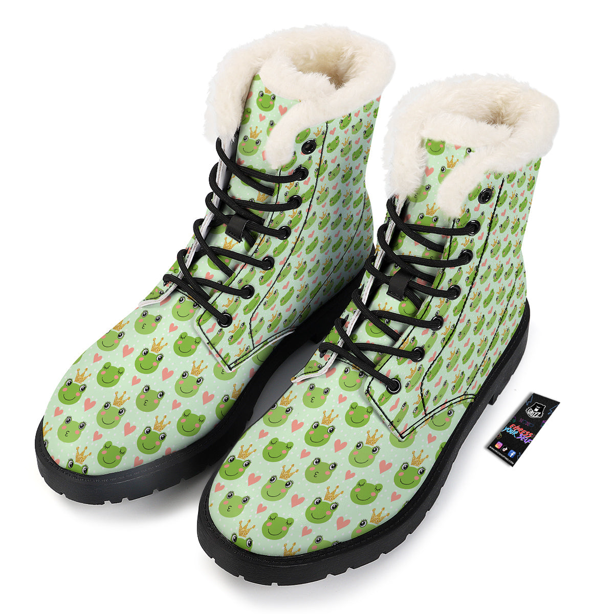 Frog Cute Print Pattern Winter Boots-grizzshop