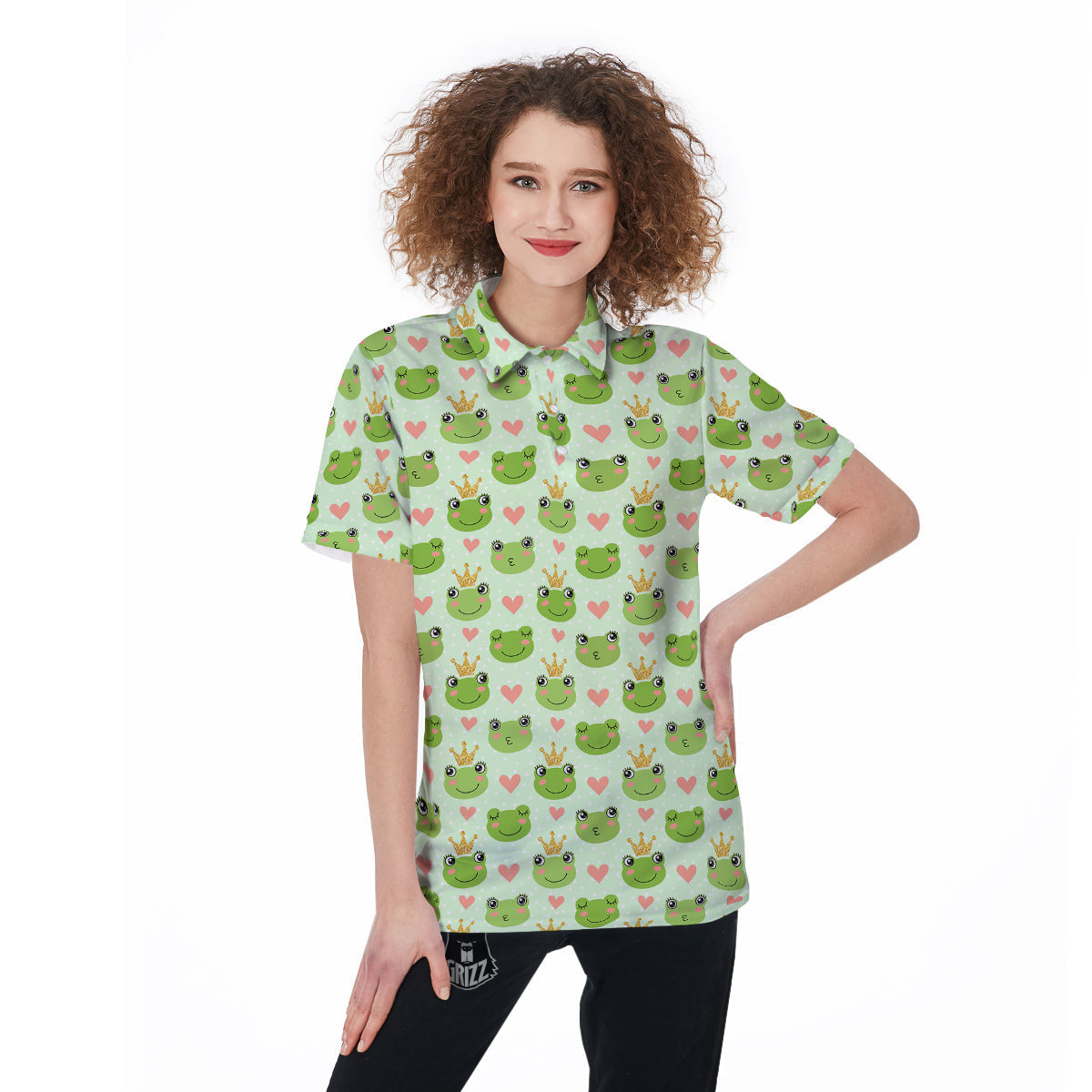 Frog Cute Print Pattern Women's Golf Shirts-grizzshop