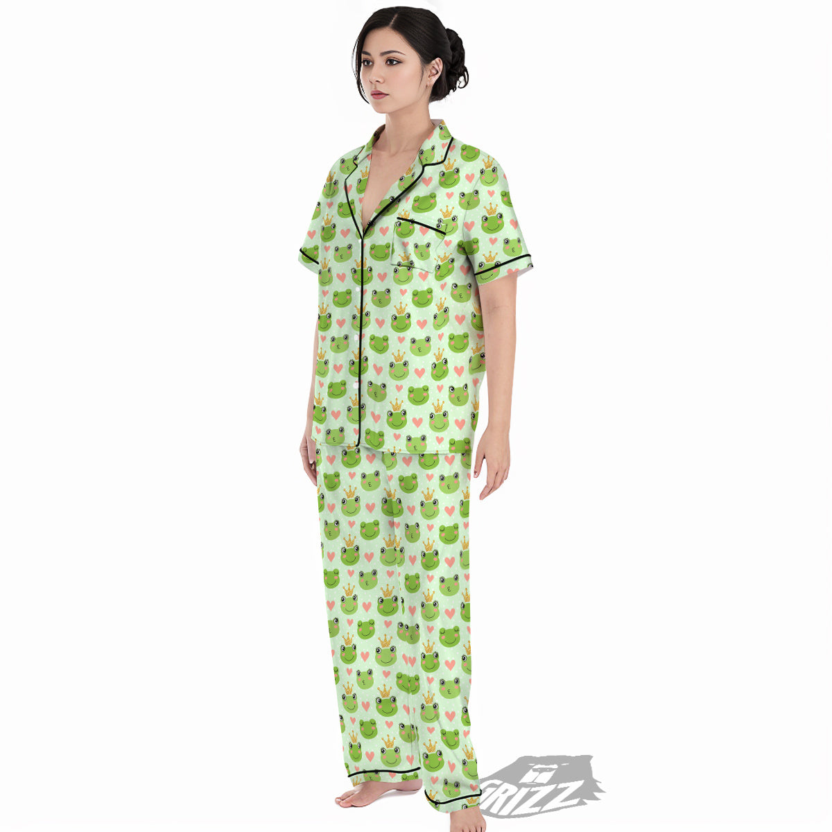 Frog Cute Print Pattern Women's Pajamas Set-grizzshop