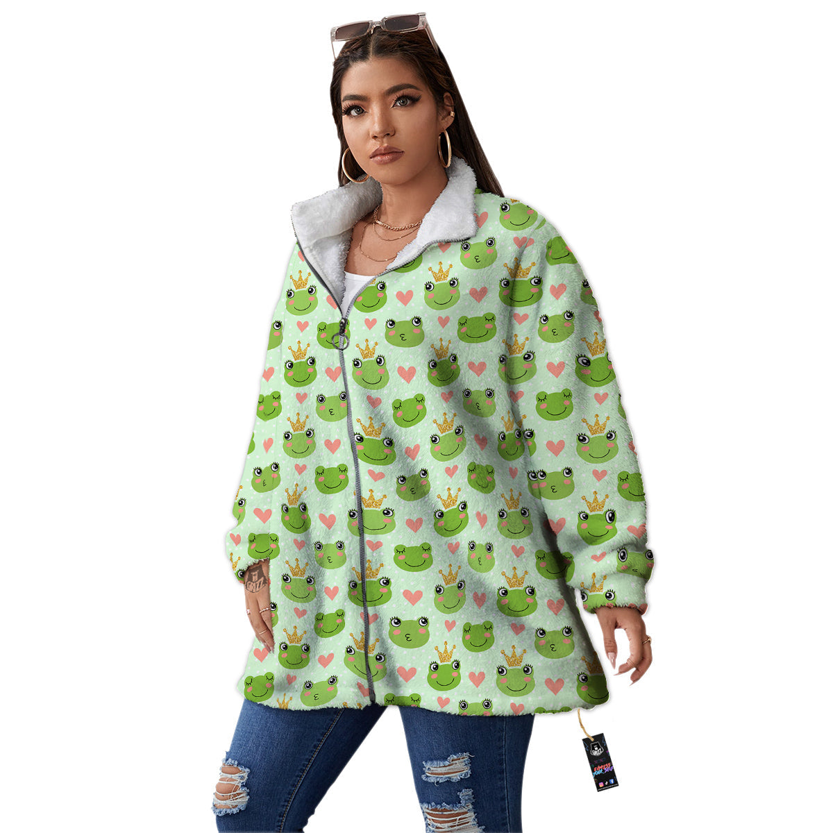 Frog Cute Print Pattern Women's Sherpa Jacket-grizzshop