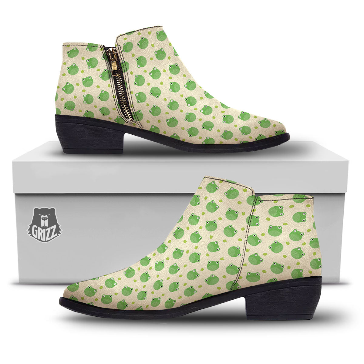 Frog Faces Print Pattern Ankle Boots-grizzshop