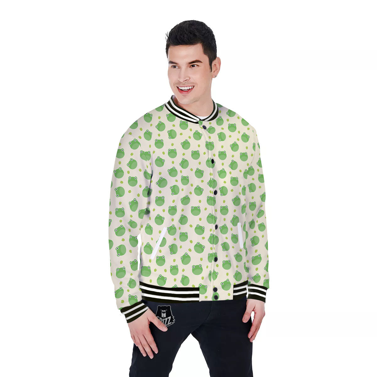 Frog Faces Print Pattern Baseball Jacket-grizzshop