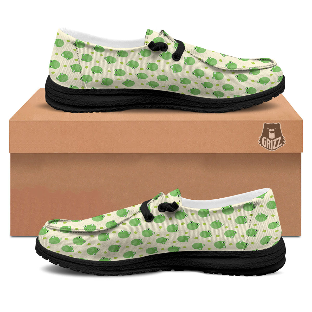 Frog Faces Print Pattern Black Loafers-grizzshop