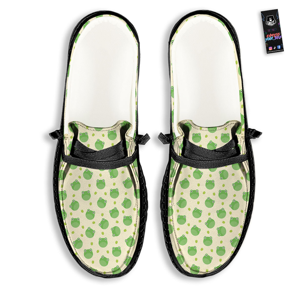 Frog Faces Print Pattern Black Loafers-grizzshop