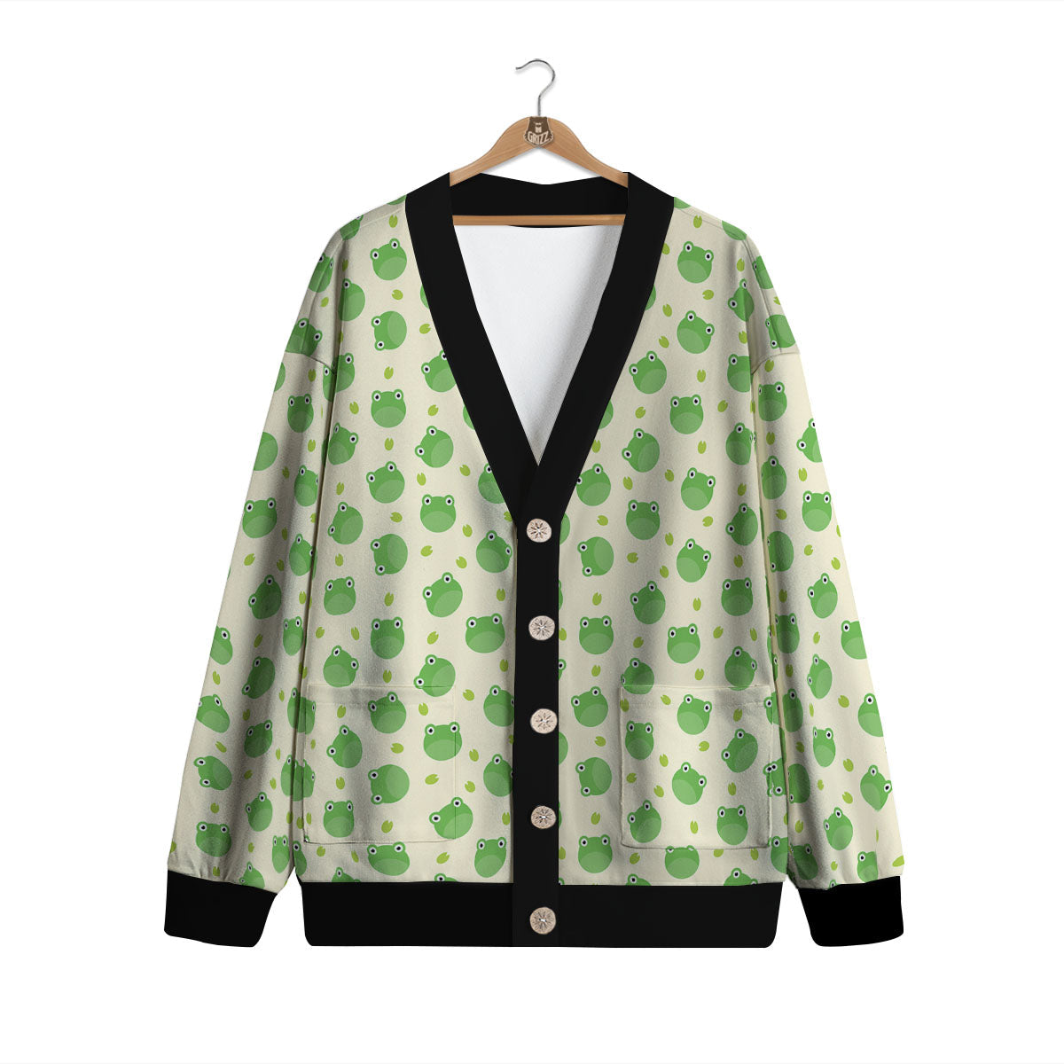 Frog Faces Print Pattern Cardigan-grizzshop