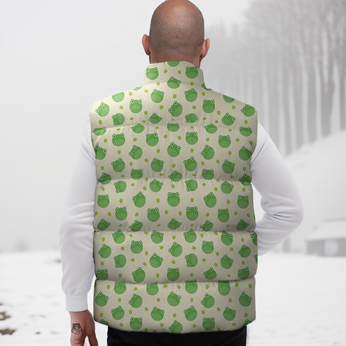 Frog Faces Print Pattern Down Vest-grizzshop