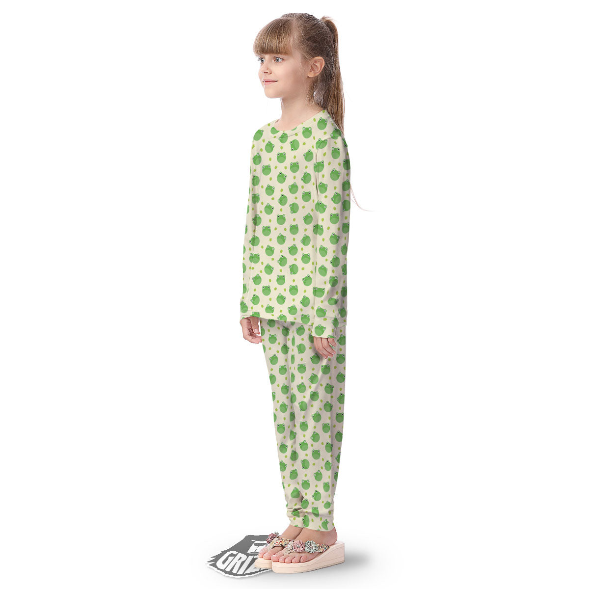 Frog Faces Print Pattern Kid's Pajamas-grizzshop