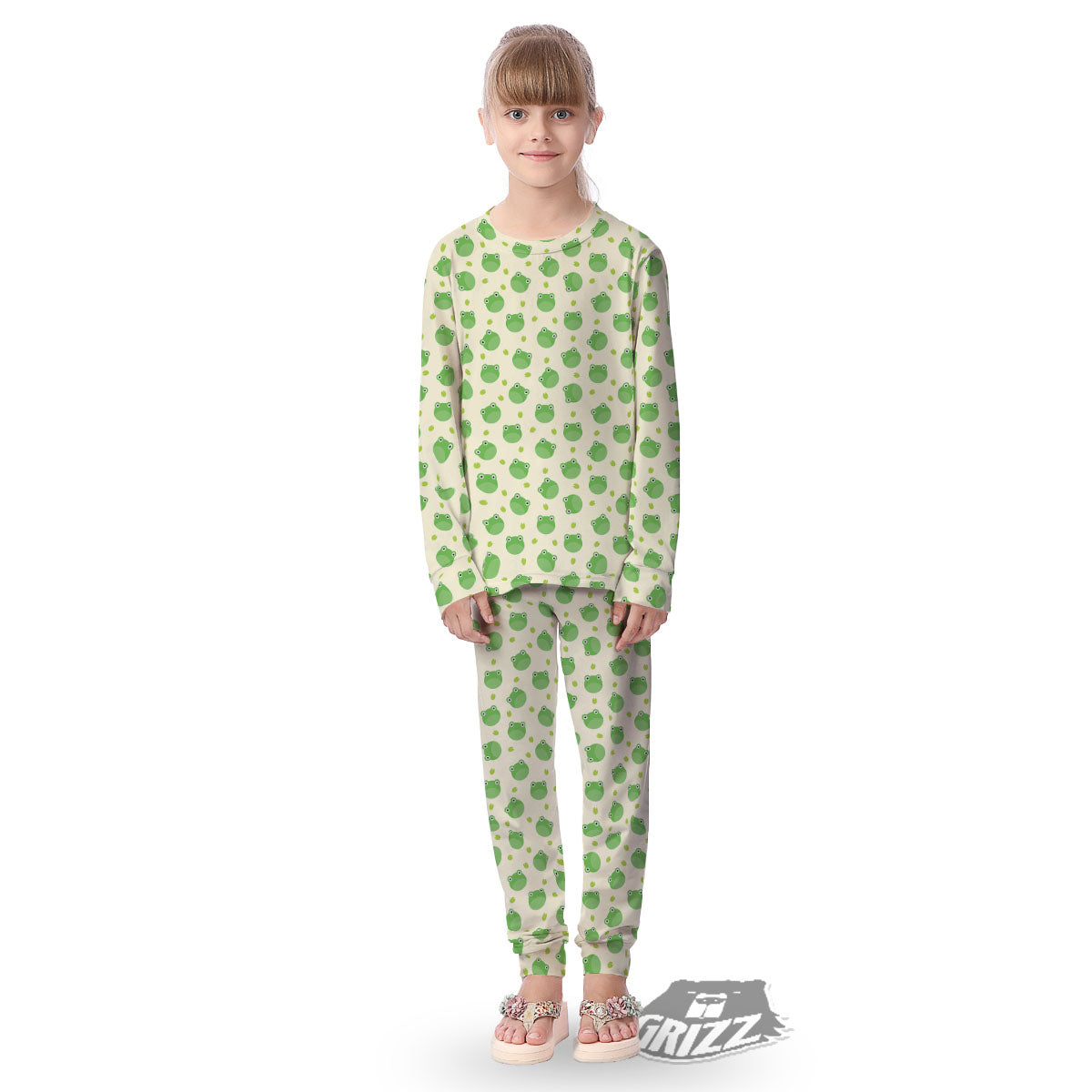 Frog Faces Print Pattern Kid's Pajamas-grizzshop