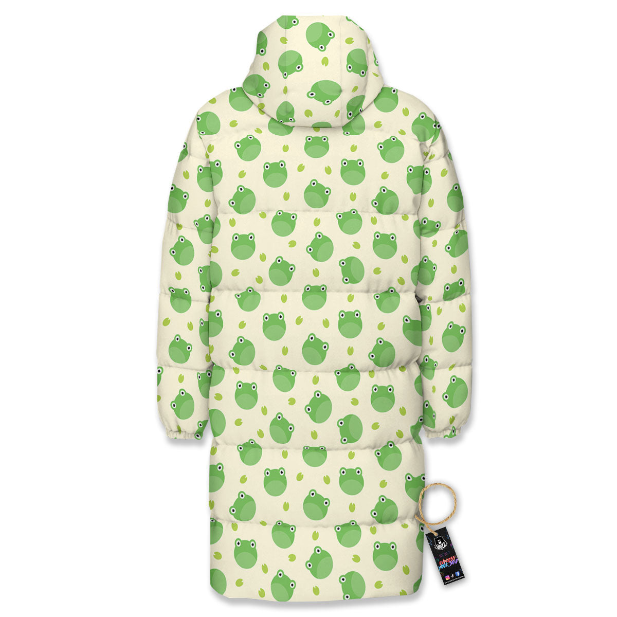 Frog Faces Print Pattern Long Down Jacket-grizzshop