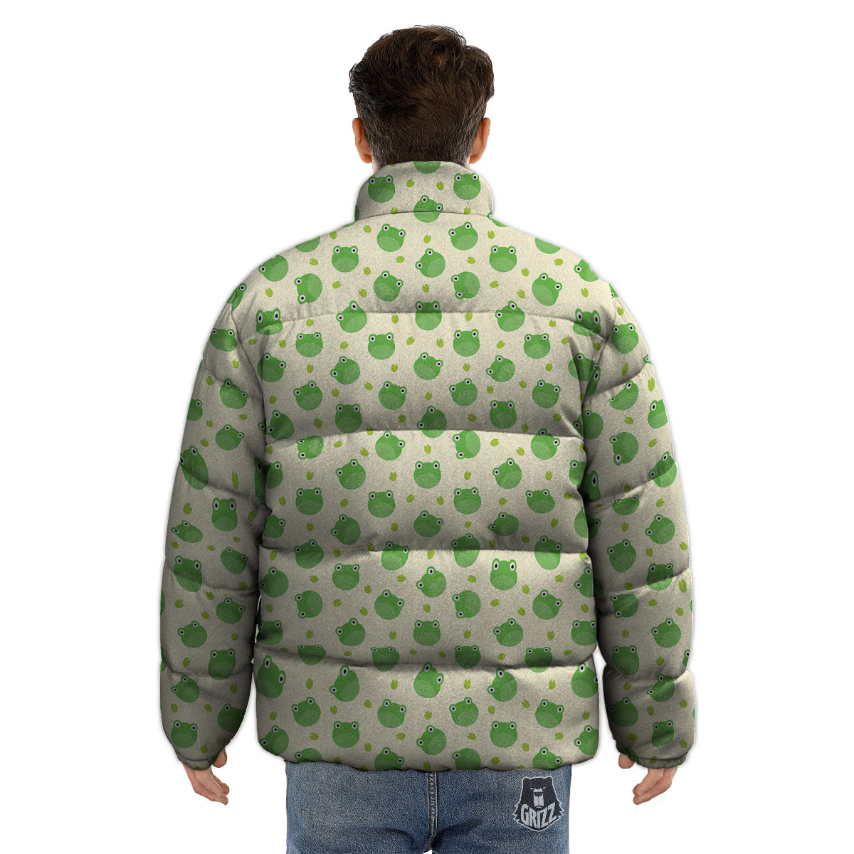 Frog Faces Print Pattern Puffer Jacket-grizzshop