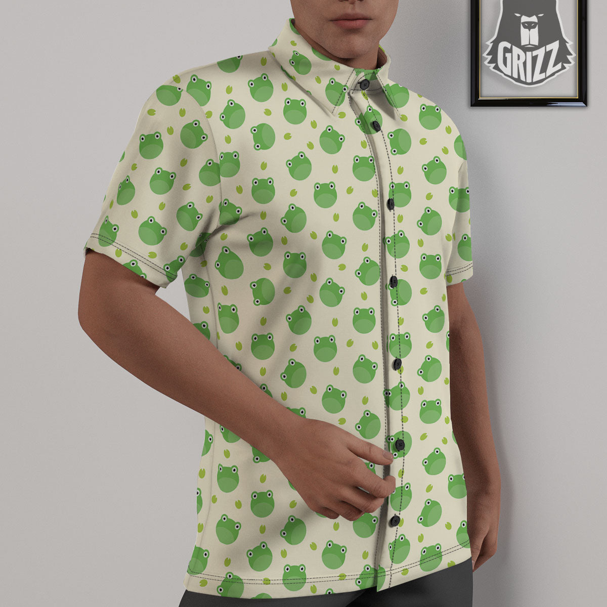 Frog Faces Print Pattern Untucked Shirts-grizzshop
