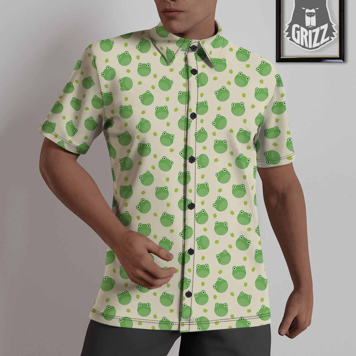 Frog Faces Print Pattern Untucked Shirts-grizzshop
