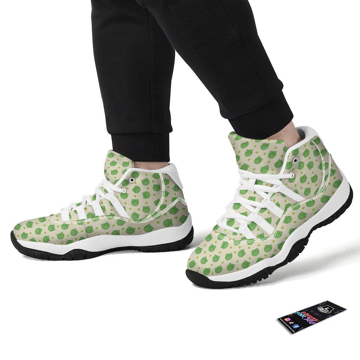 Frog Faces Print Pattern White Bball Shoes-grizzshop