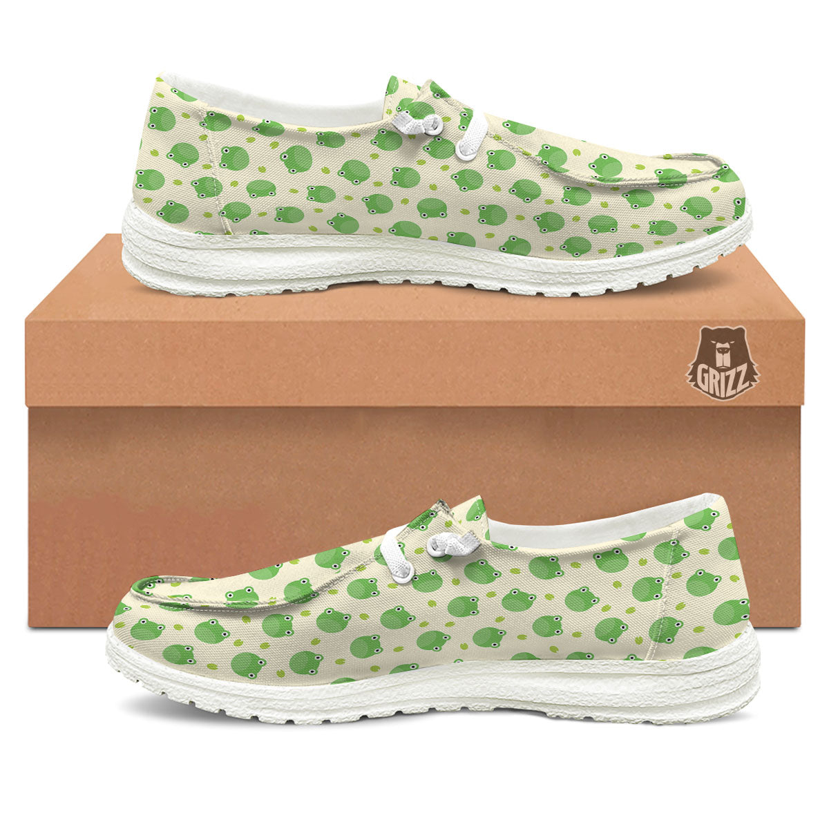 Frog Faces Print Pattern White Loafers-grizzshop