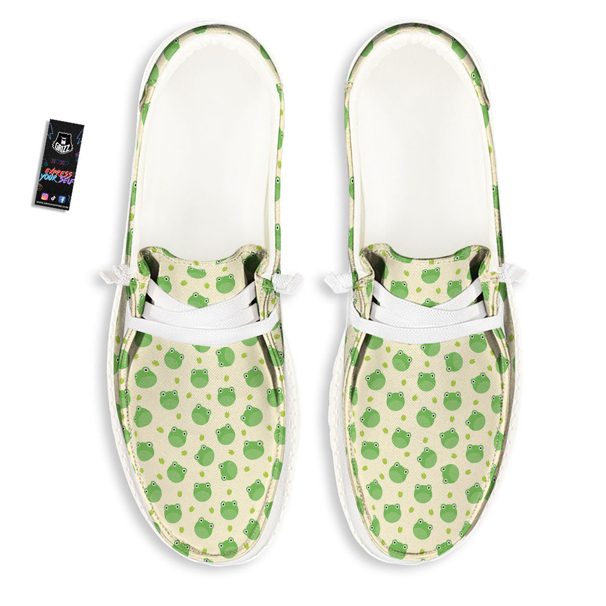 Frog Faces Print Pattern White Loafers-grizzshop