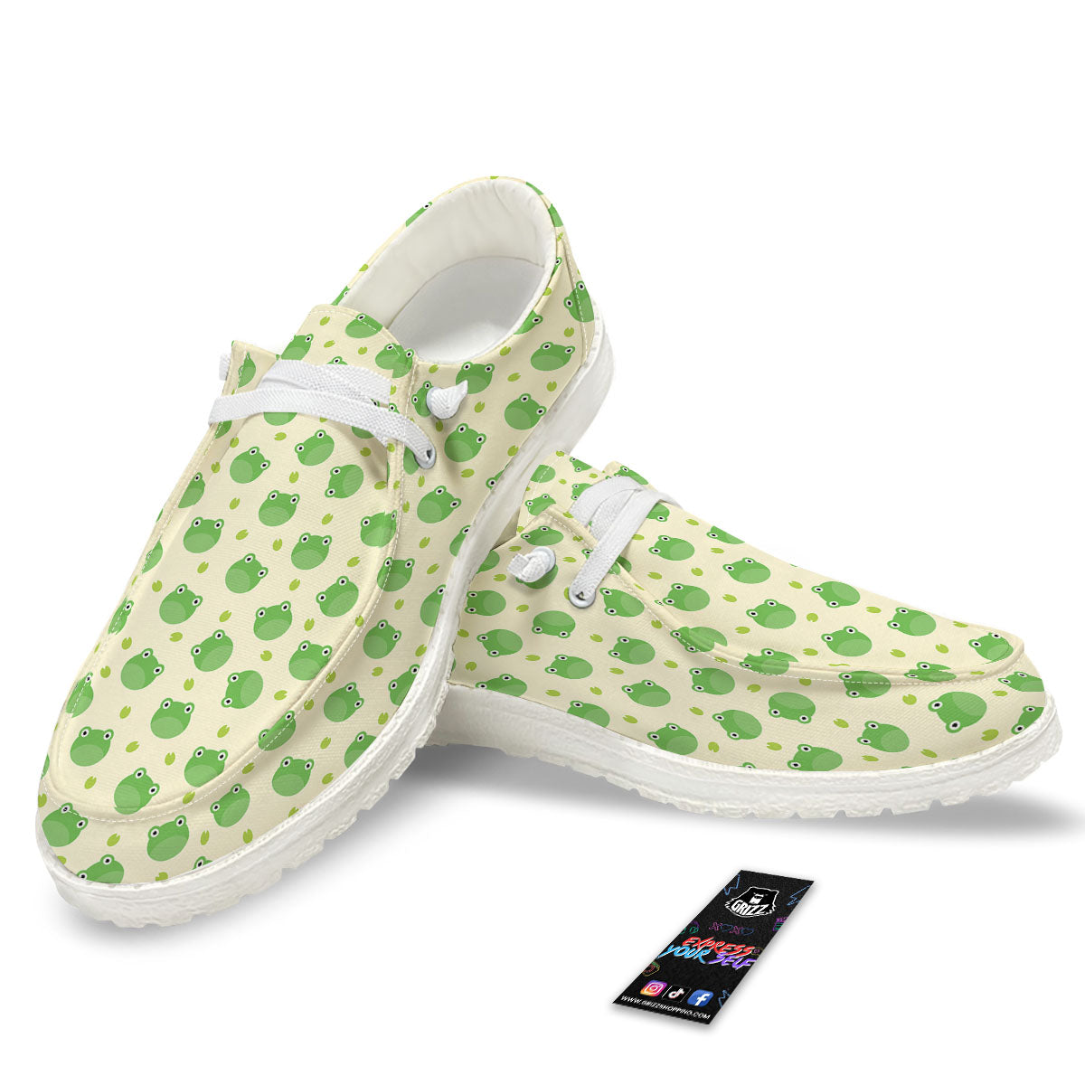 Frog Faces Print Pattern White Loafers-grizzshop