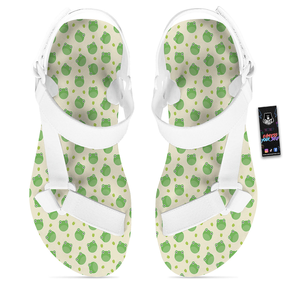 Frog Faces Print Pattern White Open Toe Sandals-grizzshop