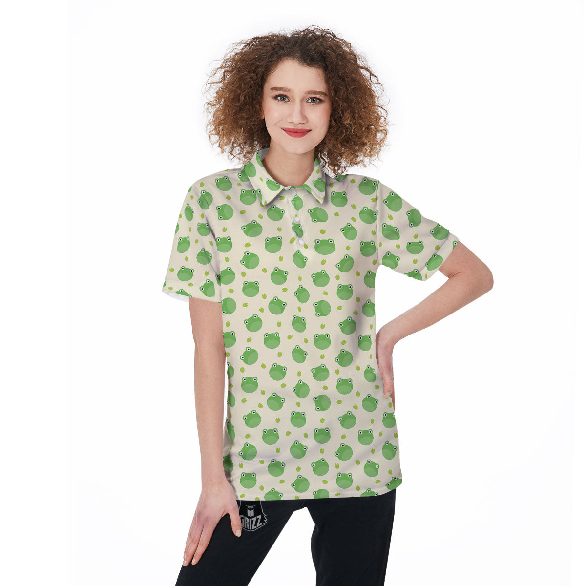 Frog Faces Print Pattern Women's Golf Shirts-grizzshop